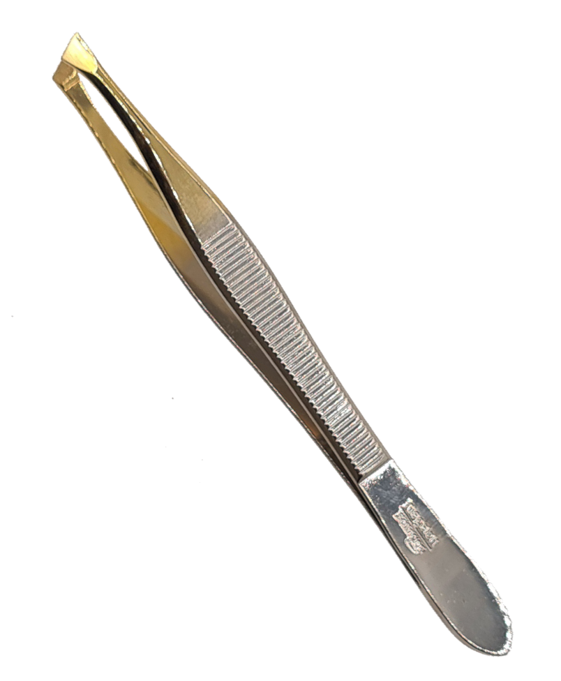 Basic pincet, schuin, deels verguld